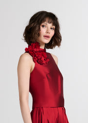 TAFFETA 3D APPLIQUÈ FLORAL SHELL RED