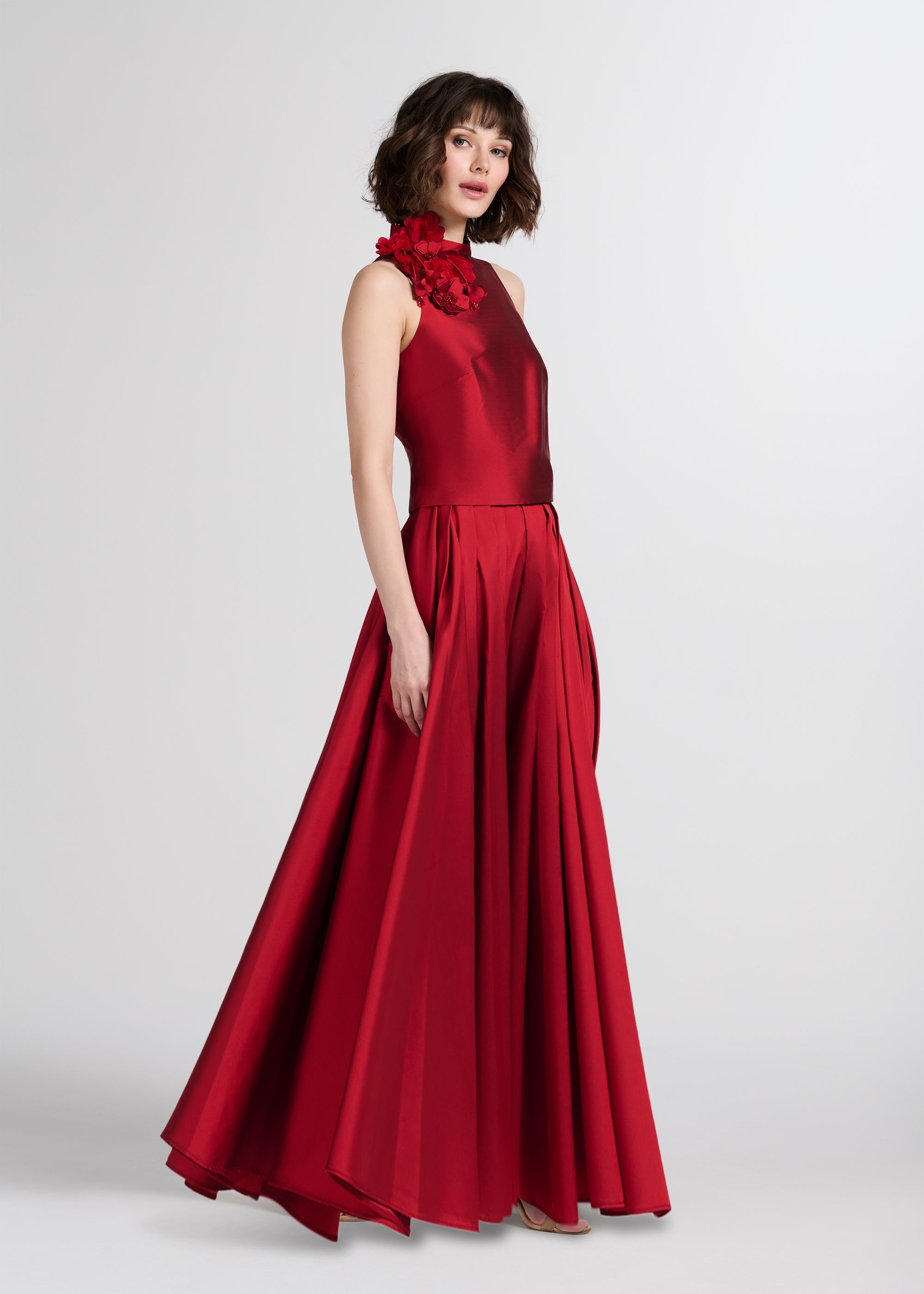 PLEATED SOFT TAFFETA BALLGOWN SKIRT RED