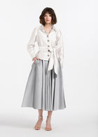 CHUNKY CRYSTAL FLOWER BUTTON BLOUSE IVORY