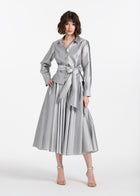 CHUNKY CRYSTAL FLOWER BUTTON BLOUSE SILVER