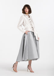 CHUNKY CRYSTAL FLOWER BUTTON BLOUSE IVORY