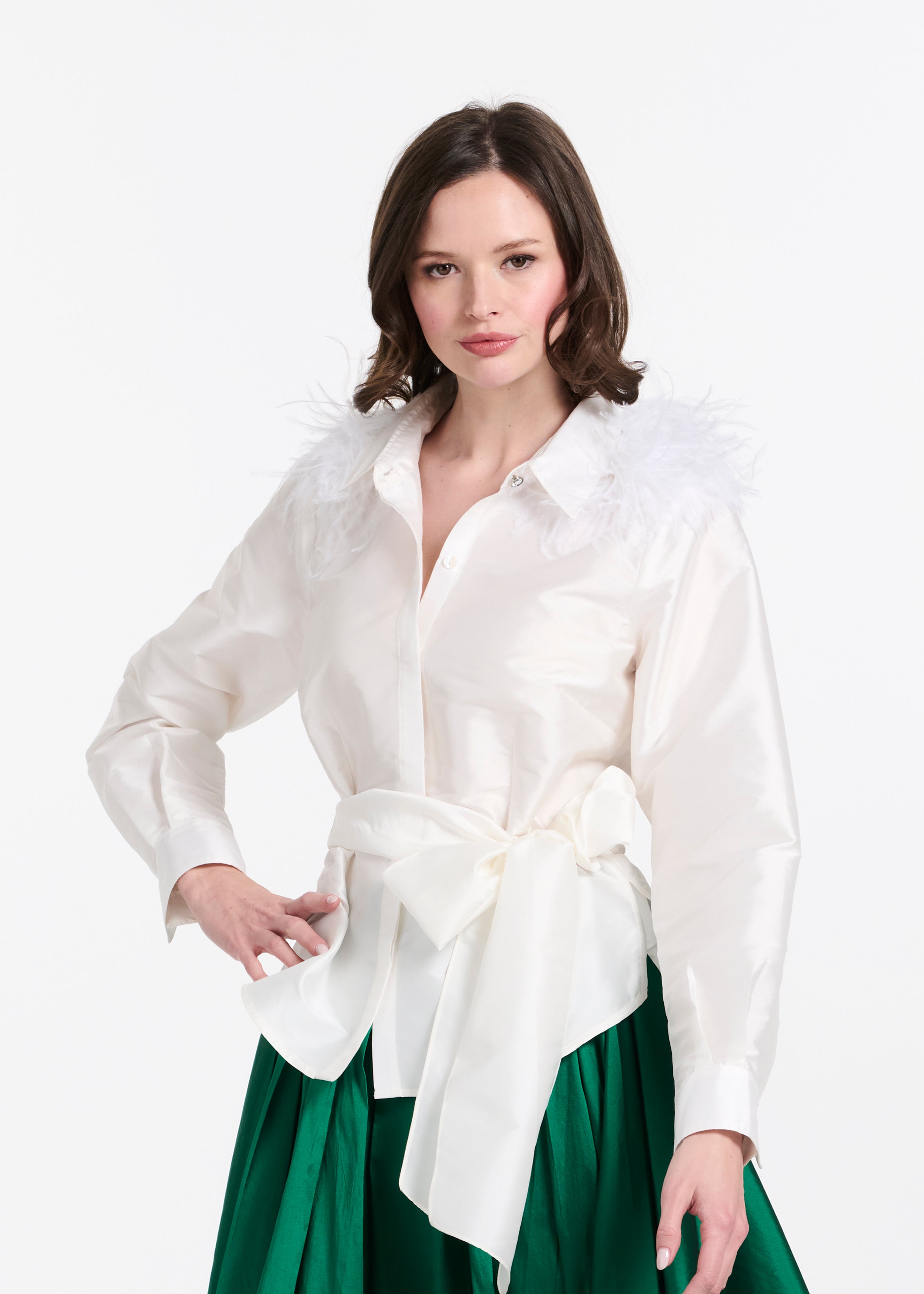 FEATHER SHOULDER BLOUSE IVORY