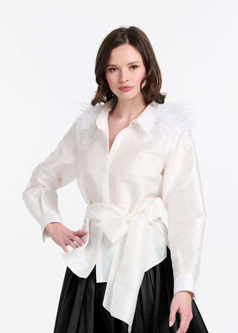 FEATHER SHOULDER BLOUSE IVORY