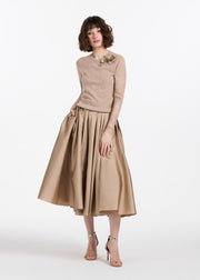 Long Sleeve Cashmere Sweater With Applique Pailette Flowers