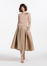 Long Sleeve Cashmere Sweater With Applique Pailette Flowers