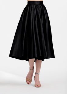 TEA LENGTH PLEATED SOFT TAFFETA MIDI SKIRT BLACK