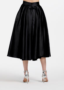 TEA LENGTH PLEATED SOFT TAFFETA MIDI SKIRT BLACK