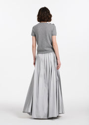 Cashmere Short Sleeve Sweater With Silk Flowers Silver