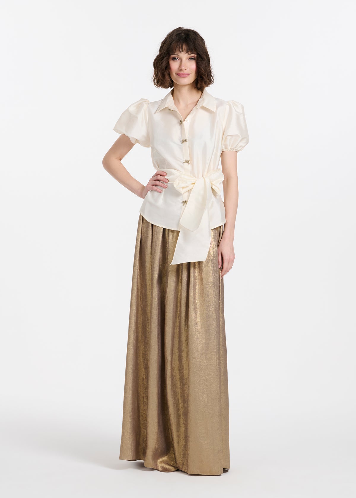 Lamé Chiffon Pleated Ballgown Skirt - Gold