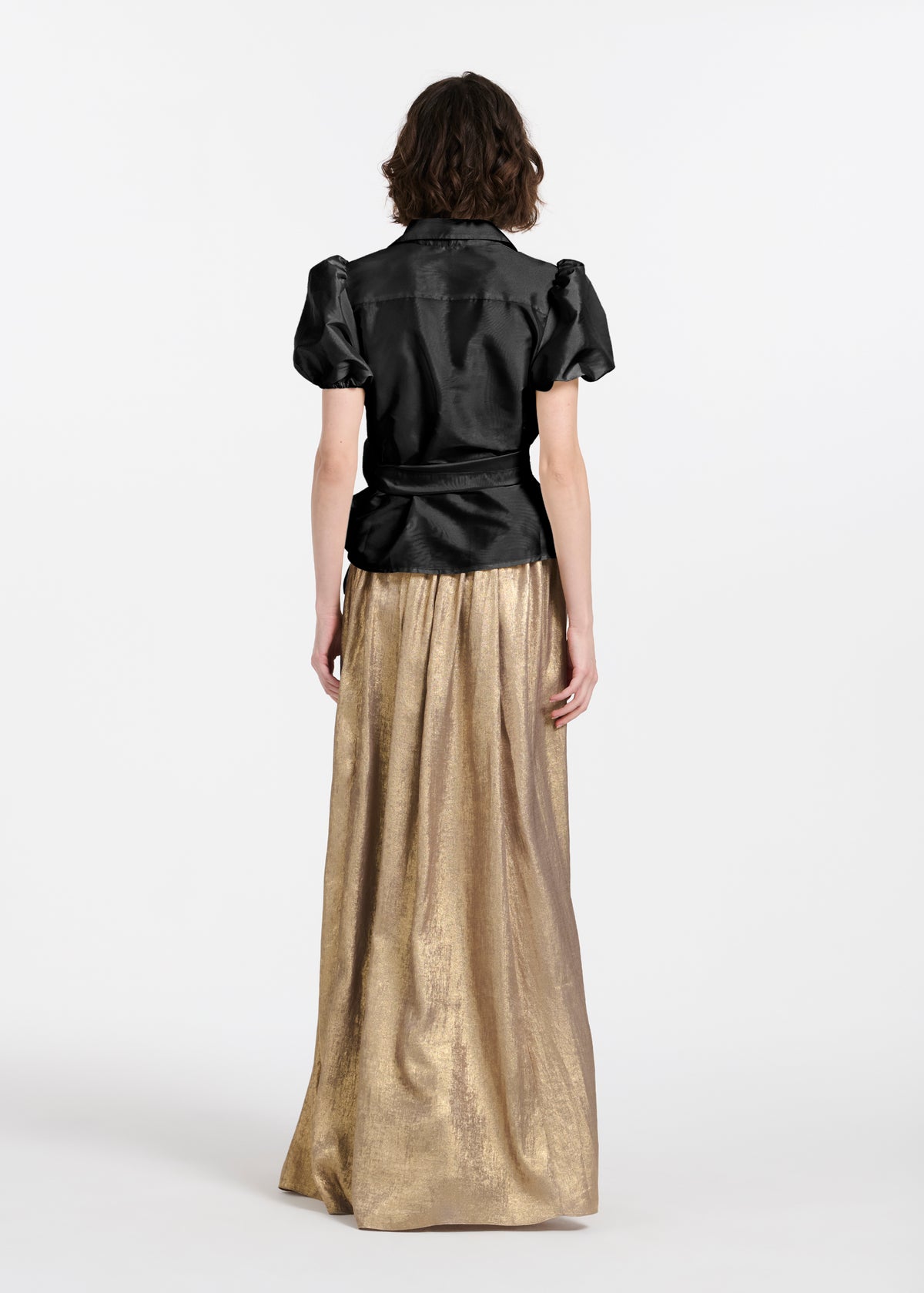 Puff Sleeve Blouse With Bow Buttons Black