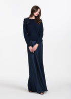 Cashmere Long Sleeve Sweater With Flowers- Navy