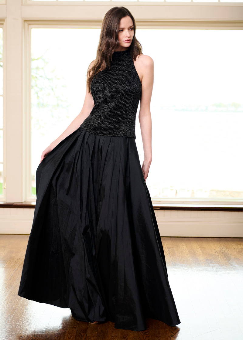 PEARL ENCRUSTED SLEEVELESS MOCK NECK - BLACK