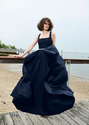 Taffeta Square Neck Gown With Crystal Trim And Corsette Navy