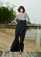 BEADED STRIPED GOWN WITH TAFFETA SKIRT