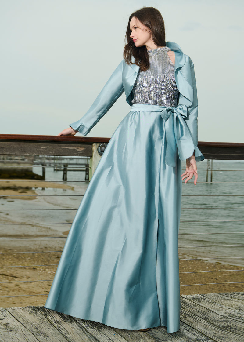TAFFETA RUFFLE BOLERO LIGHT BLUE