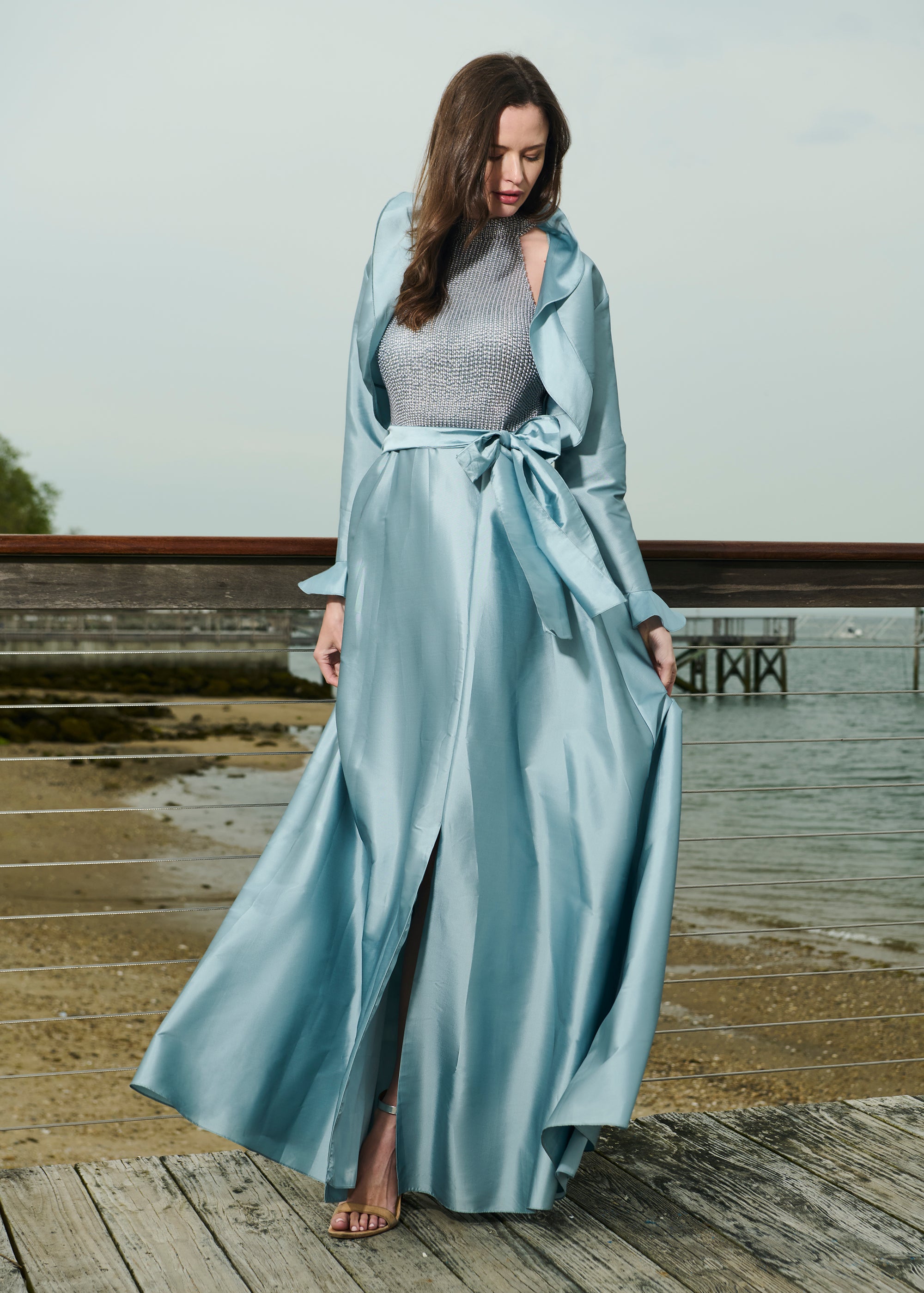 TAFFETA RUFFLE BOLERO LIGHT BLUE