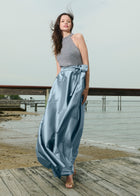 PEARL MOCK NECK TAFFETA GOWN LIGHT BLUE