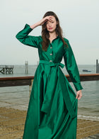 Taffeta Aline Gown With Crystal Buttons Emerald