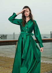 Taffeta Aline Gown With Crystal Buttons Emerald