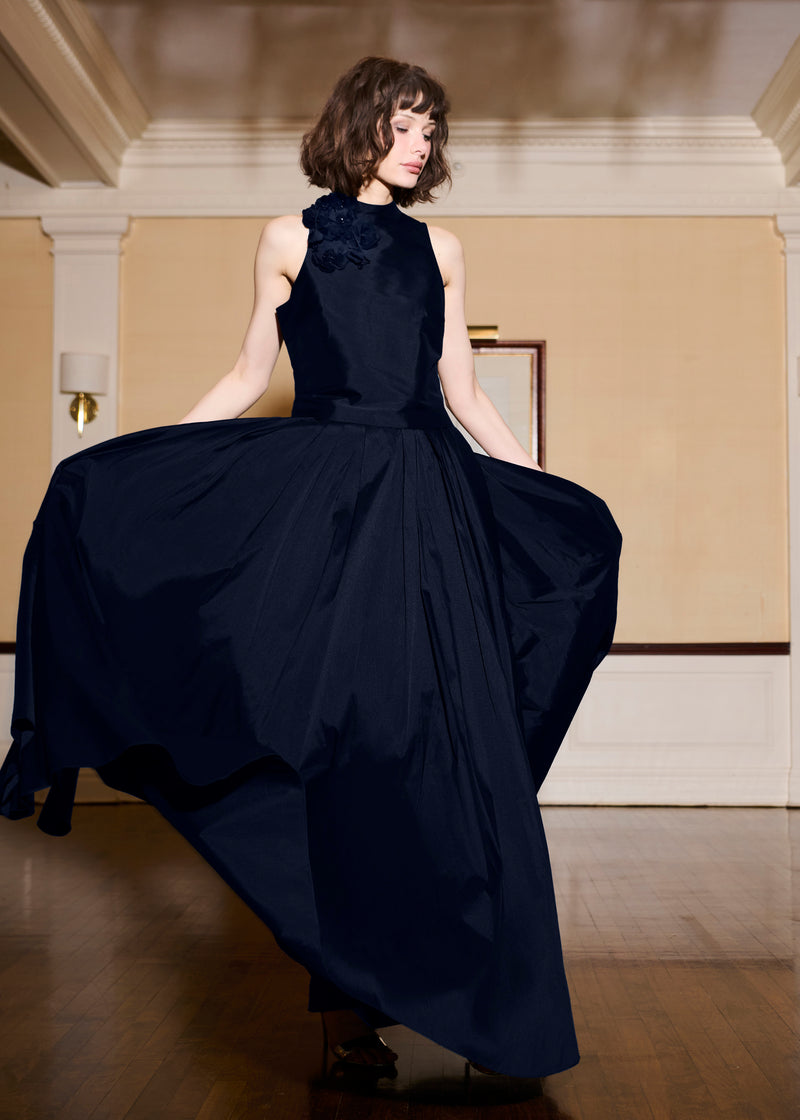 SOFT TAFFETA PLEATED BALLGOWN SKIRT NAVY