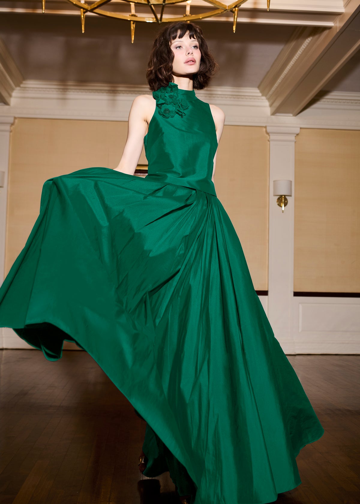 Taffeta 3D Appliquè Floral Shell Emerald
