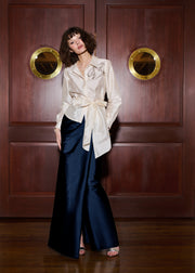 CRYSTAL BOW APPLIQUE BLOUSE IN SOFT TAFFETA IVORY