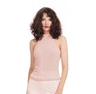 PEARL ENCRUSTED SLEEVELESS MOCK NECK BLUSH