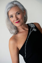 Stretch Crepe One Shoulder Gown With Crystal Peony Black