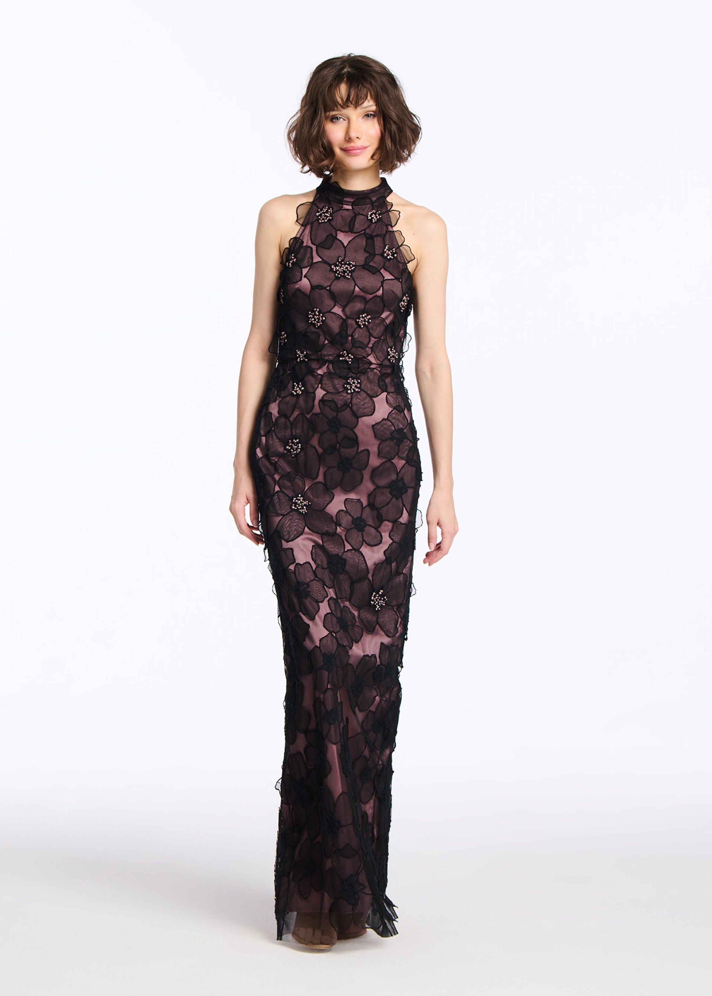 DELICATE FLOWER MOCK NECK GOWN