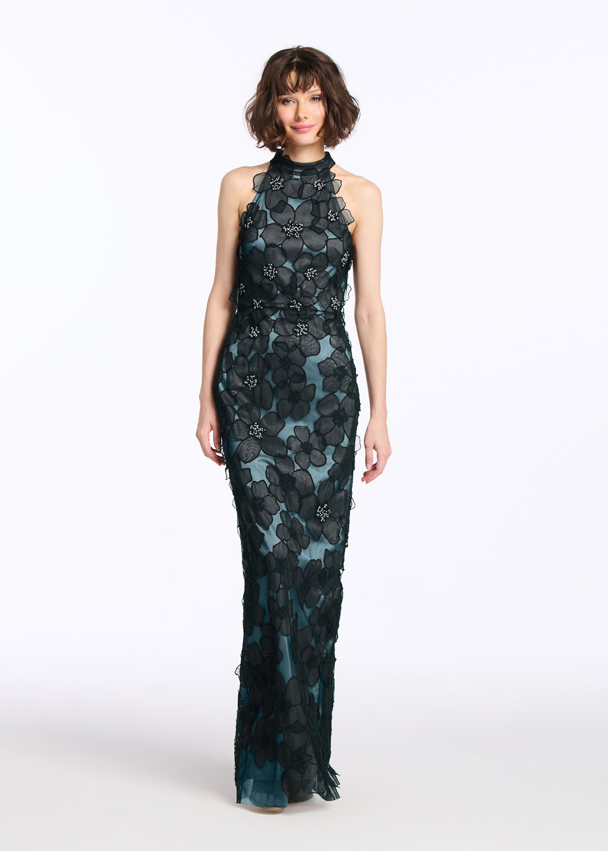 DELICATE FLOWER MOCK NECK GOWN