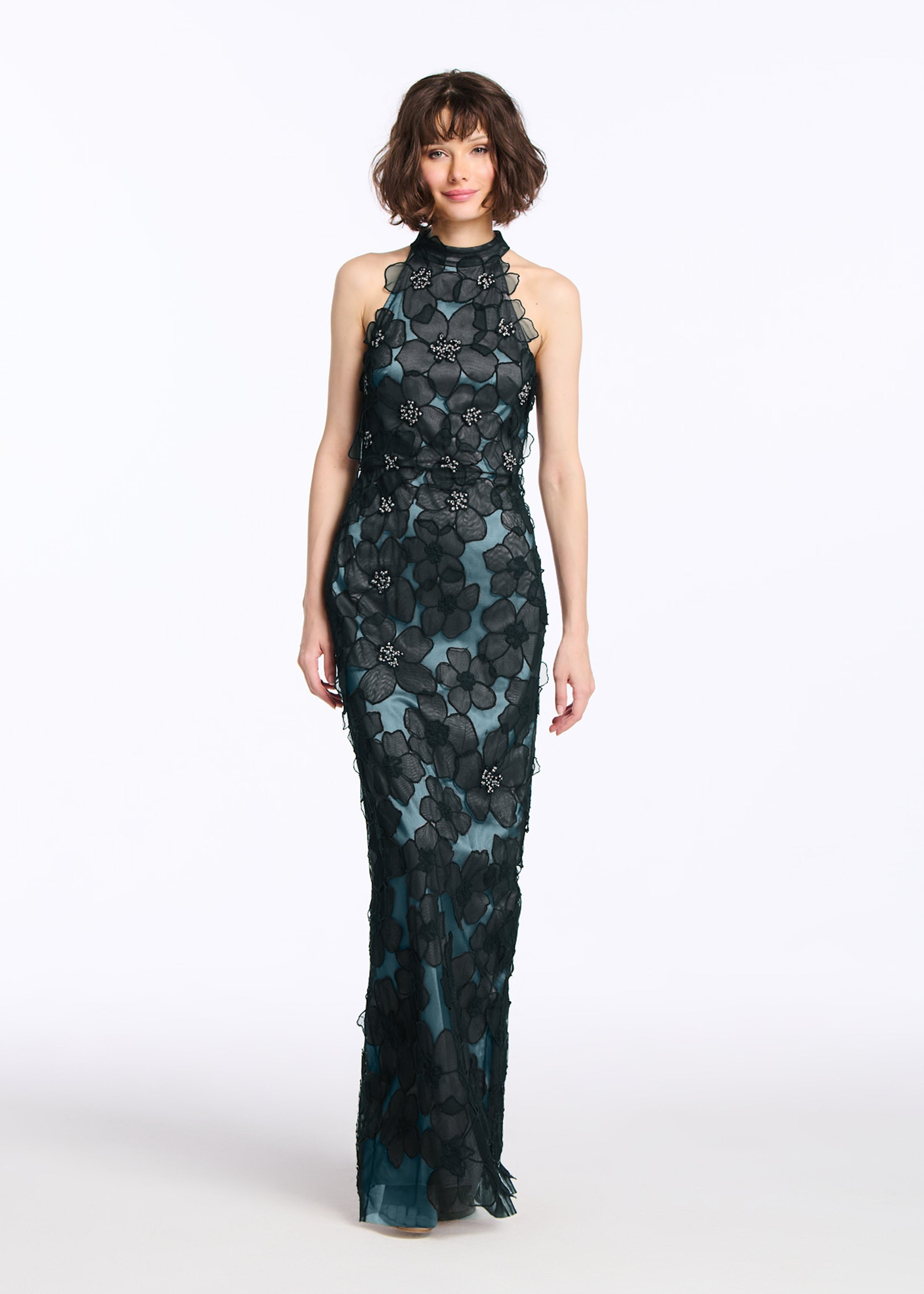 DELICATE FLOWER MOCK NECK GOWN