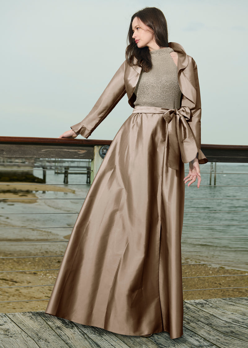 TAFFETA RUFFLE BOLERO SUNTAN