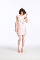 TAFFETA JEWEL NECK MINI DRESS WITH FLOWER APPLIQUE