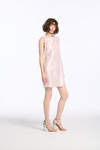 TAFFETA JEWEL NECK MINI DRESS WITH FLOWER APPLIQUE