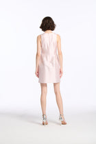 TAFFETA JEWEL NECK MINI DRESS WITH FLOWER APPLIQUE