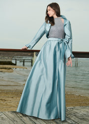 PEARL MOCK NECK TAFFETA GOWN LIGHT BLUE