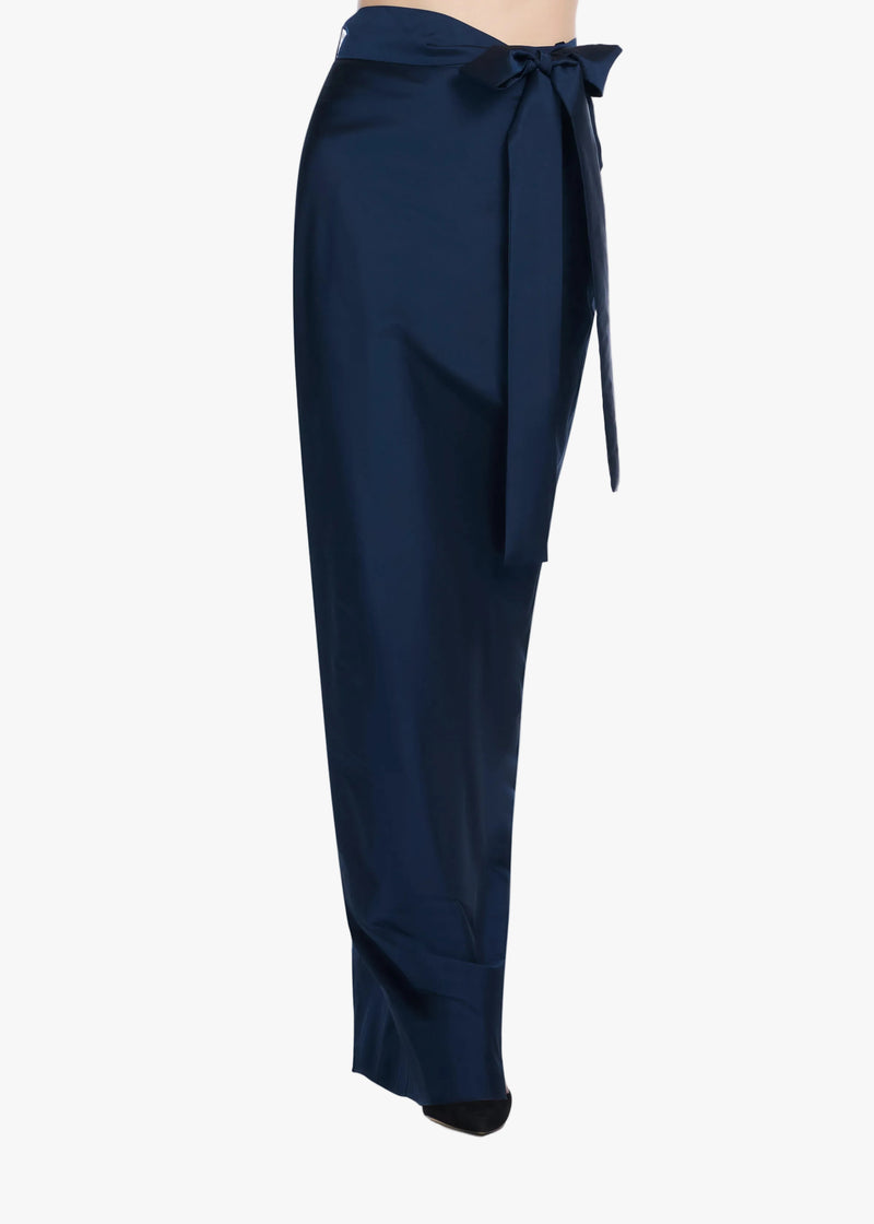 TAFFETA BIAS COLUMN SKIRT WITH SASH NAVY