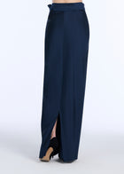 TAFFETA BIAS COLUMN SKIRT WITH SASH NAVY
