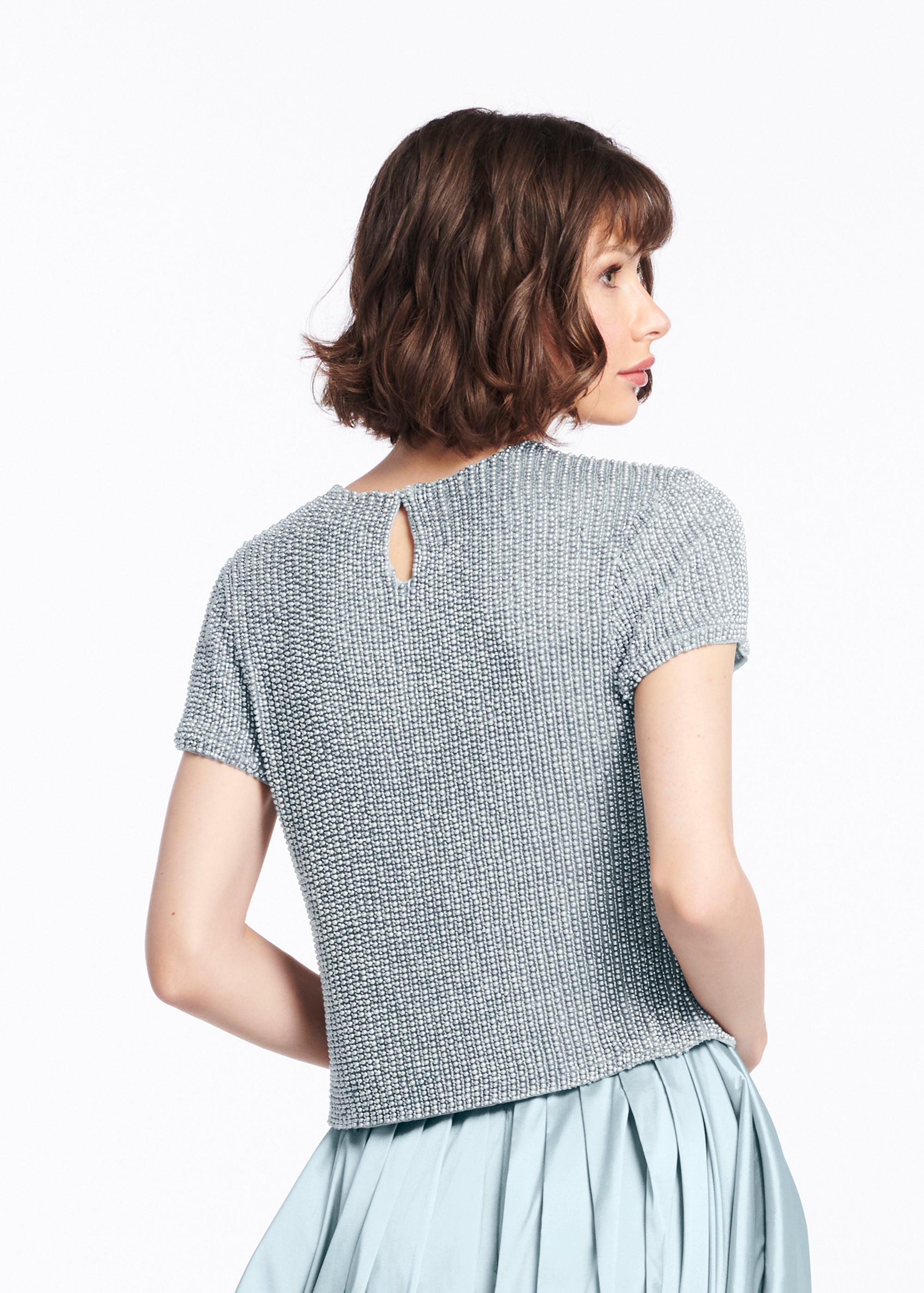 PEARL ENCRUSTED SHORT SLEEVE TEE - LIGHT BLUE