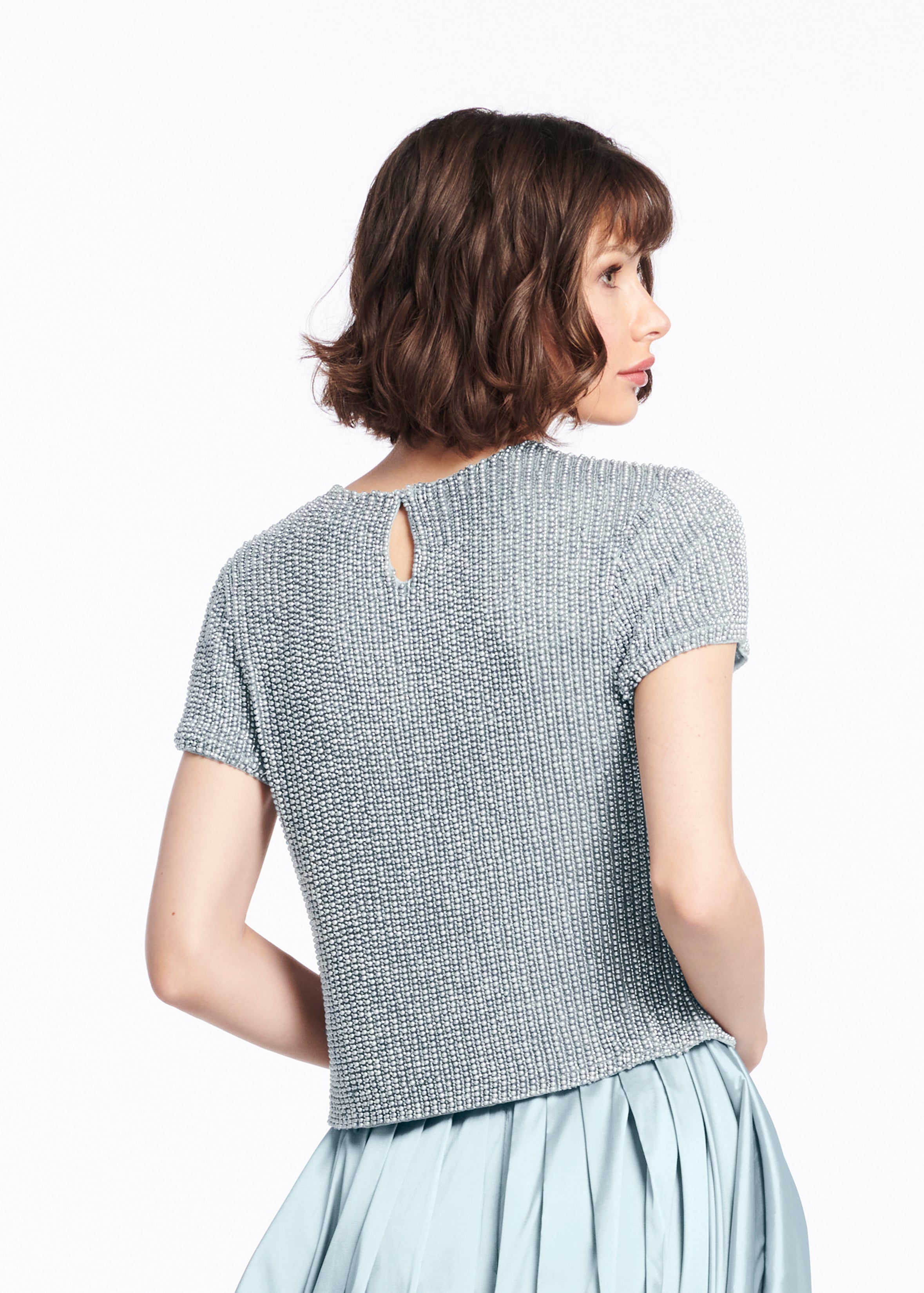 PEARL ENCRUSTED SHORT SLEEVE TEE - LIGHT BLUE