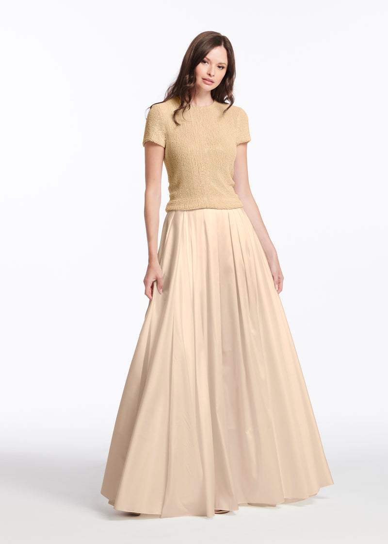 PEARL ENCRUSTED SHORT SLEEVE TEE CHAMPAGNE