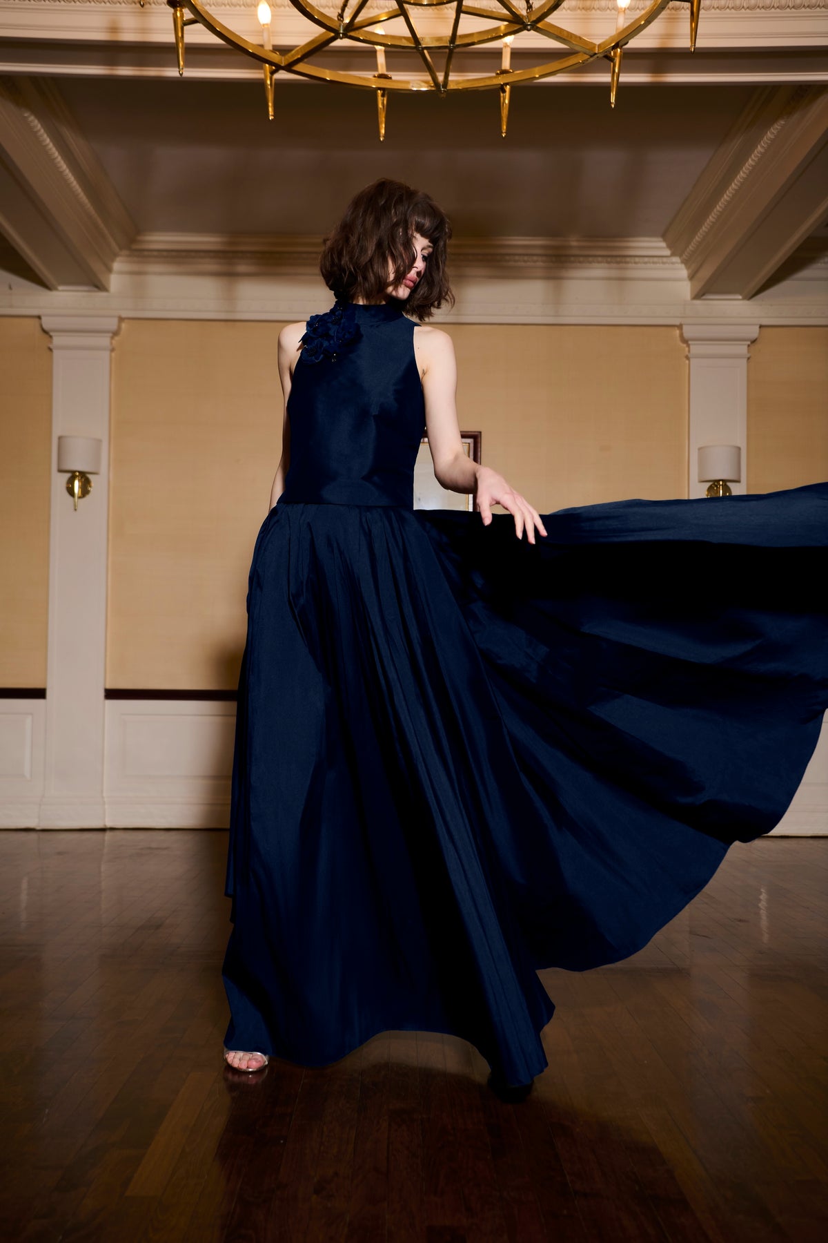 Taffeta 3D Appliquè Floral Shell Navy