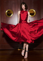 TAFFETA 3D APPLIQUÈ FLORAL SHELL RED