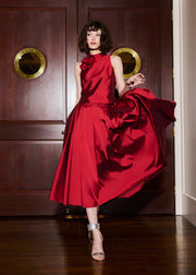 TAFFETA 3D APPLIQUÈ FLORAL SHELL RED