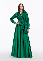 Chunky Crystal Flower Button Blouse Emerald