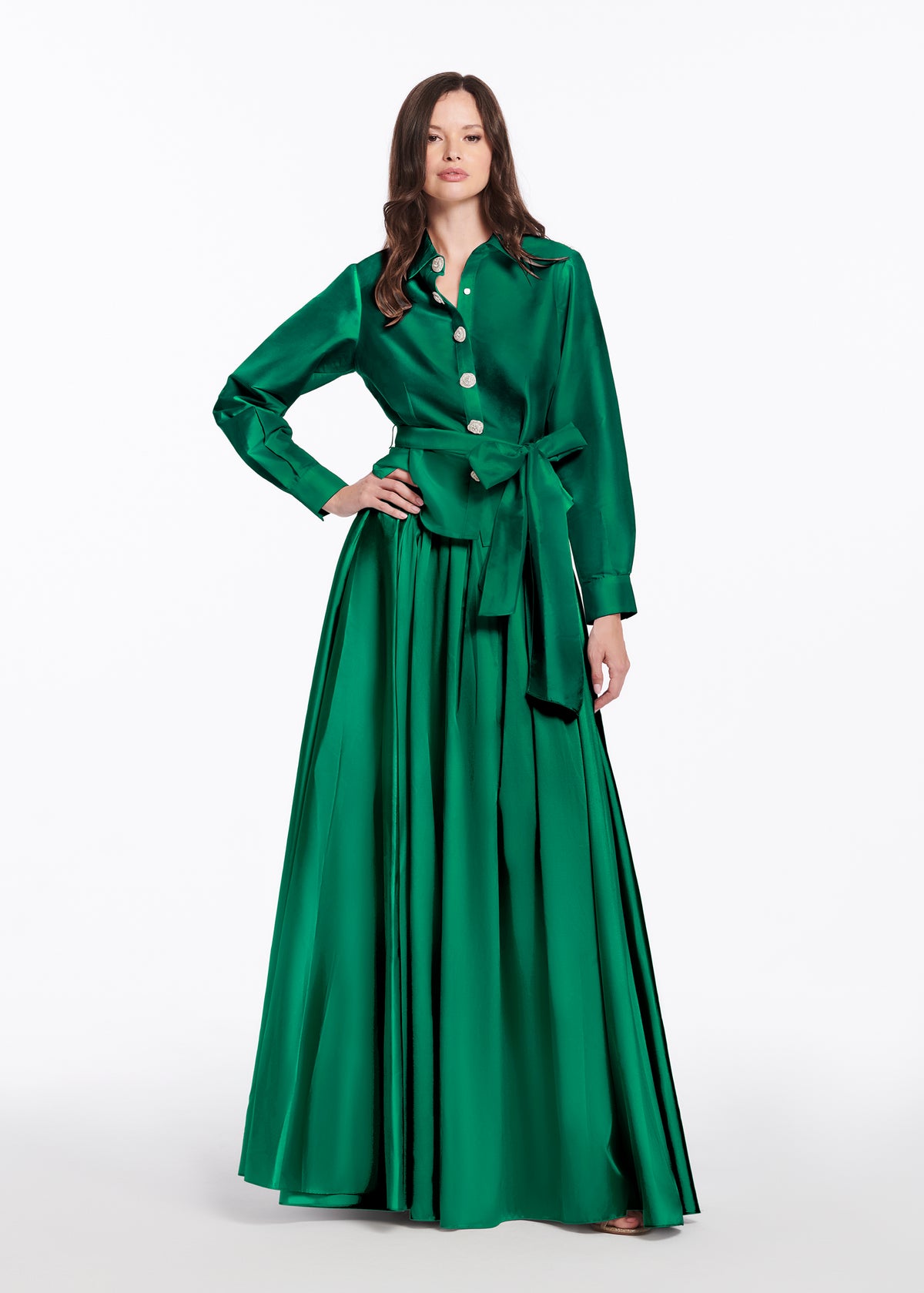 Chunky Crystal Flower Button Blouse Emerald