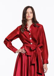 Chunky Crystal Flower Button Blouse Red