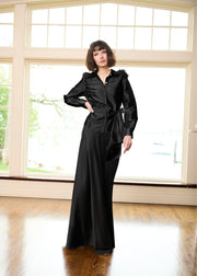 FEATHER SHOULDER BLOUSE BLACK