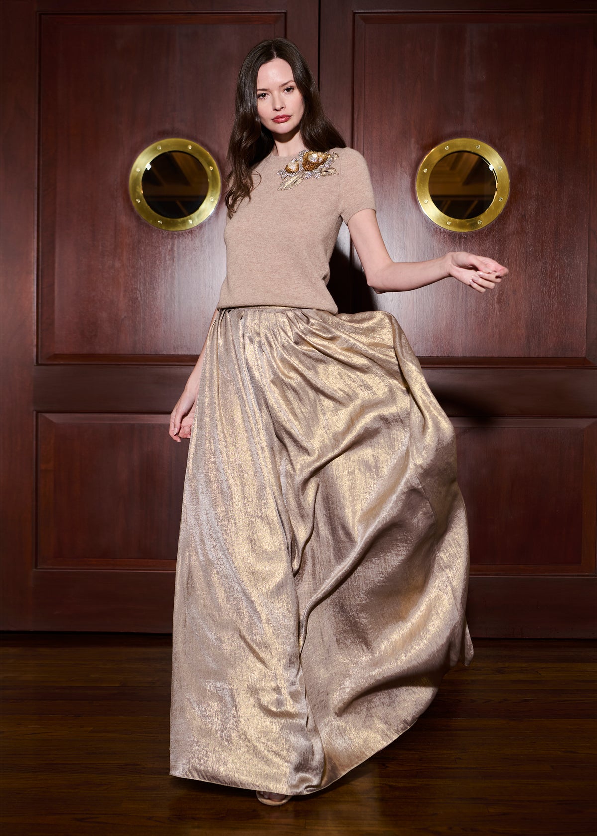 Lamé Chiffon Pleated Ballgown Skirt - Gold