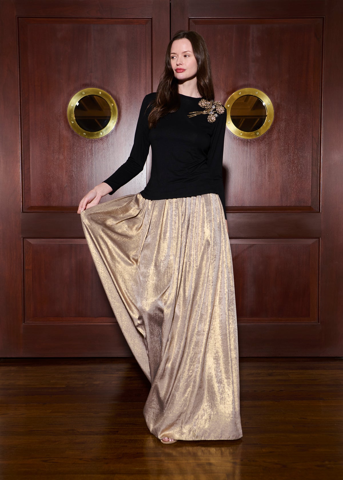 Lamé Chiffon Pleated Ballgown Skirt - Gold